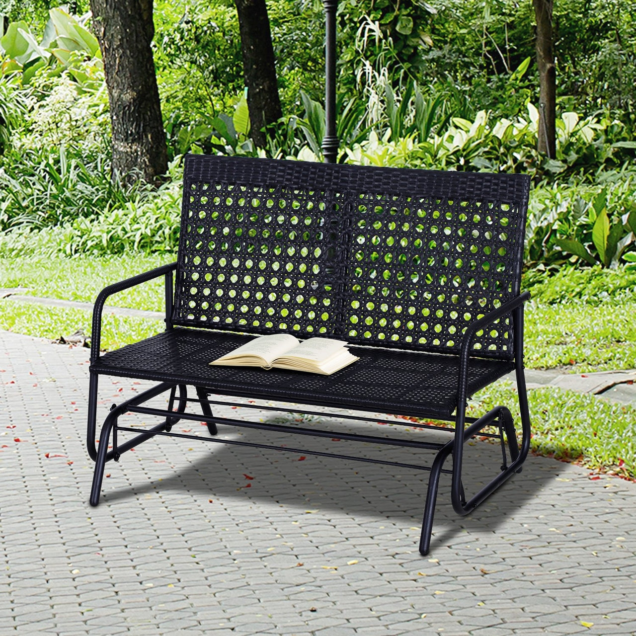 2-zits schommelbank van polyrotan zwart – perfect voor tuin en terras, 120x76x90 cm