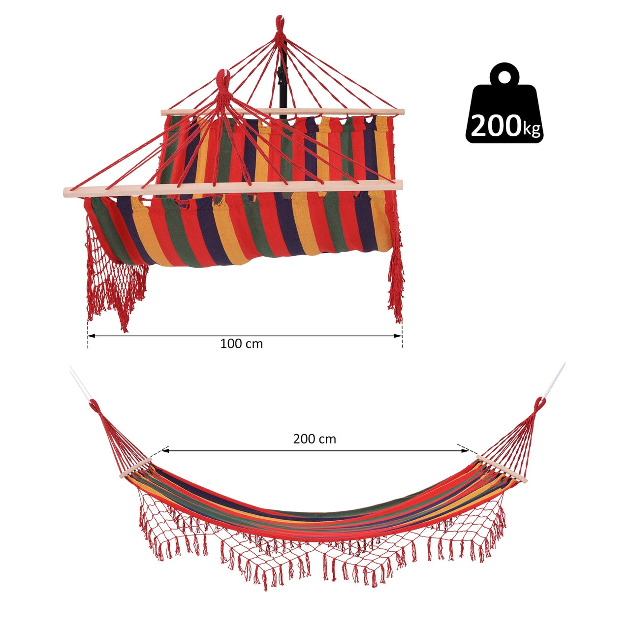 2-persoons weerbestendige hangmat – kleurrijk design, 200x100 cm voor buiten
