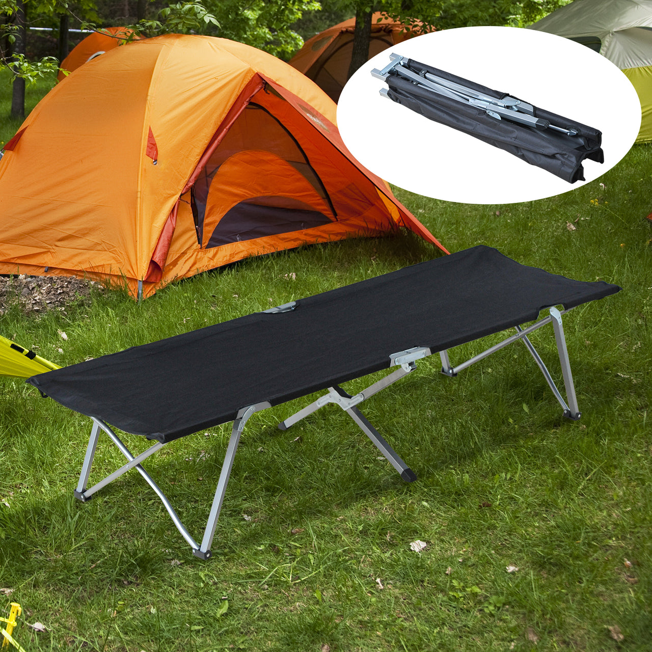 Stretcher veldbed zwart – 193x64x40 cm, ideaal voor kamperen en outdoor avonturen