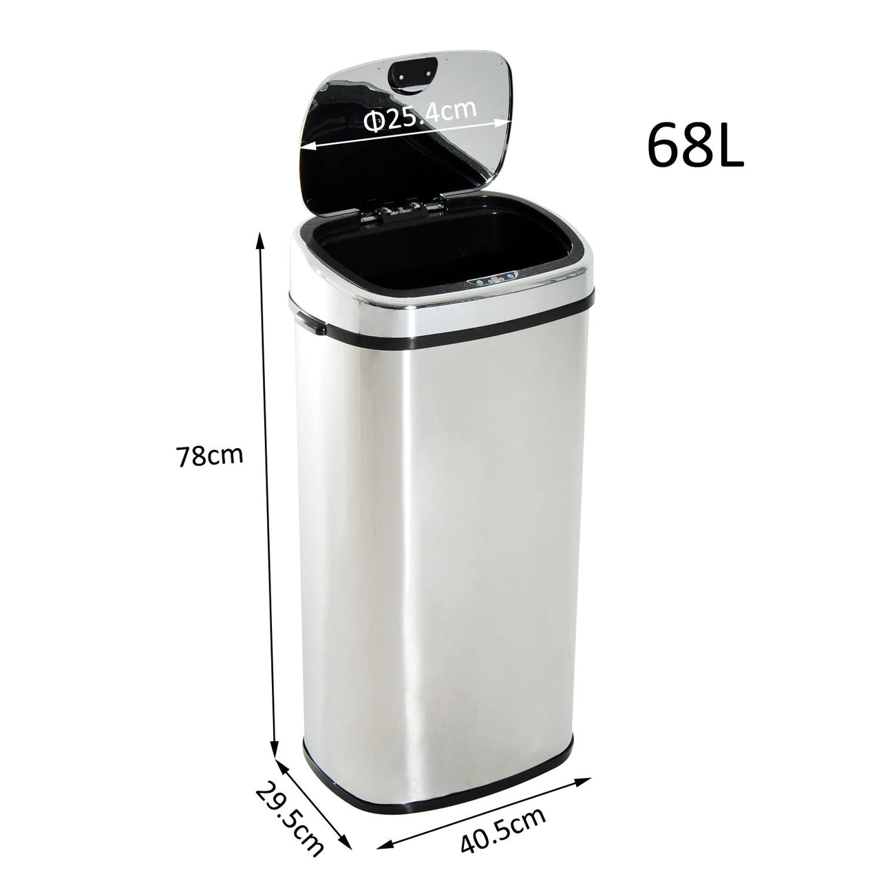 68 liter prullenbak met sensor – RVS zilver, hygiënisch en praktisch voor elke ruimte