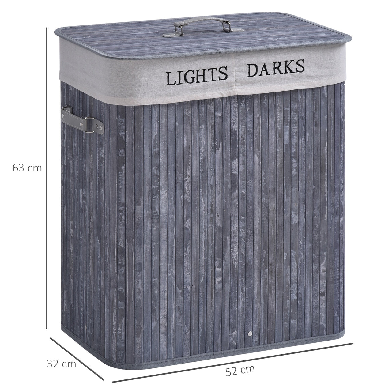 Bamboe wasmand 100L luxe wassorteerder met 2 compartimenten grijs