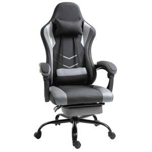 Gamestoel met voetensteun – zwart/grijs kunstleer met ergonomisch design en extra comfort voor lange gamingsessies thuis of op kantoor