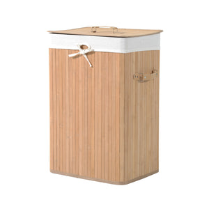 Bamboe wasmand 72 L – wassorteerder 40x30x60 cm met ademende canvas waszak en handvatten voor georganiseerde wasruimte