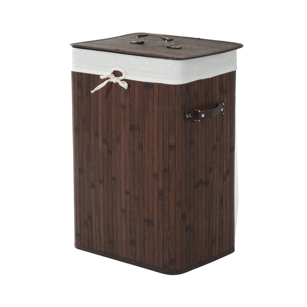 Donkerbruine bamboe wasmand – 72L met waszak en deksel