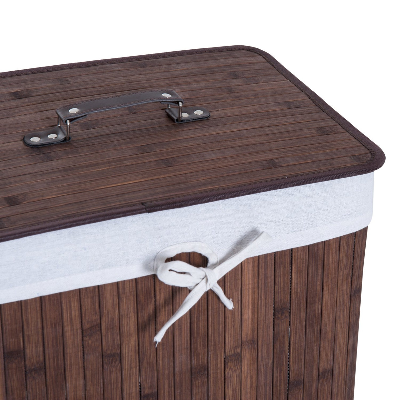 Donkerbruine bamboe wasmand – 72L met waszak en deksel