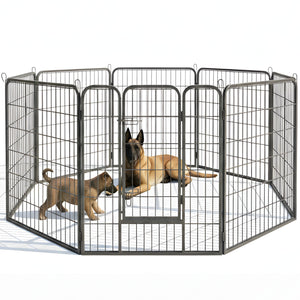 Ruime stalen puppyren van 100 cm hoog XXL – ideaal als ruime hondenren of kennel | Zenzee met twee honden binnenin en toegangsluik