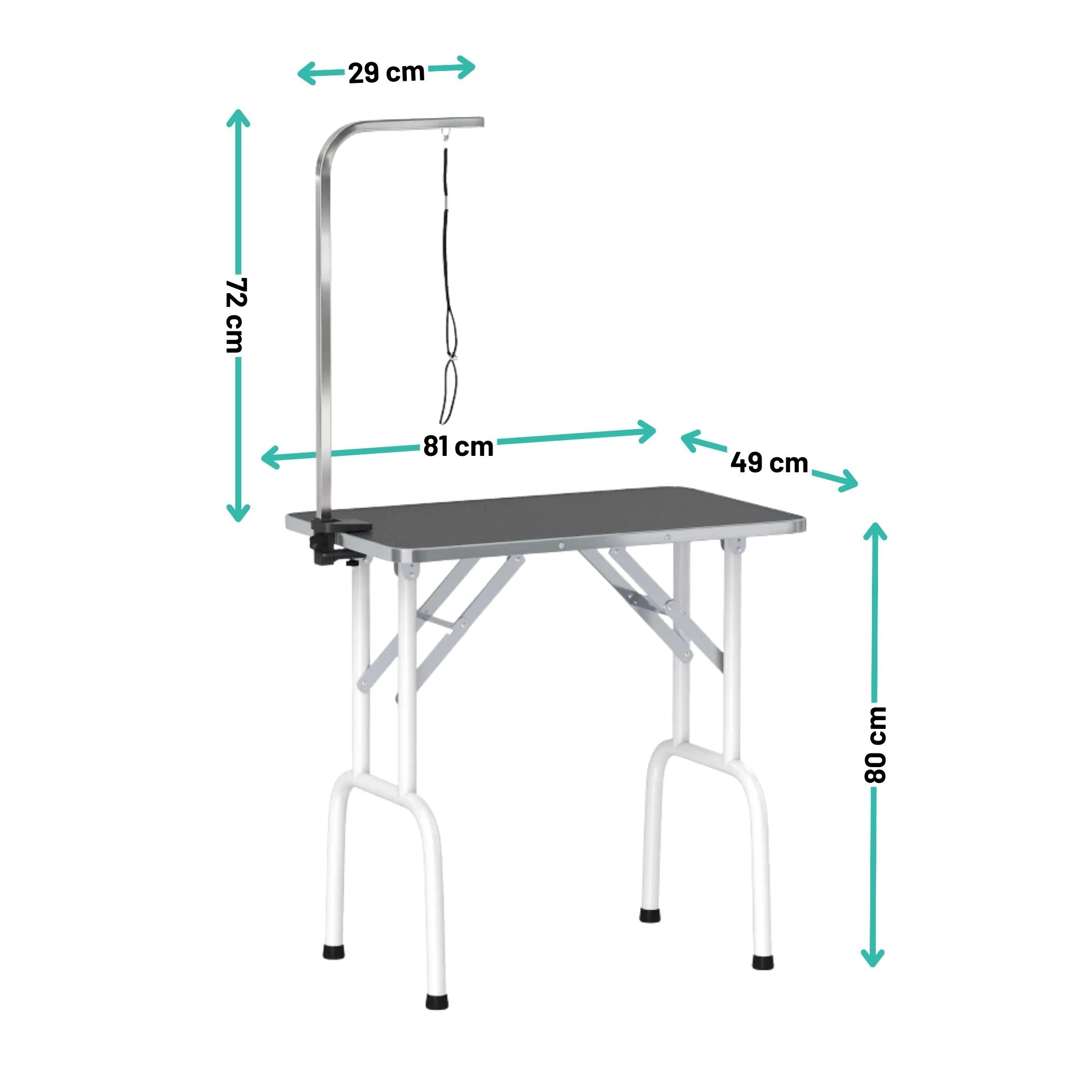 Honden trimtafel zwart 81x49x80cm – Inklapbare tafel met verstelbare trimarm en aanlijnoptie met metalen frame en antislipblad