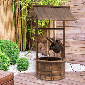 Houten tuinfontein waterput – bruin design 68x57x118 cm met sfeervolle waterstroom voor tuin en terras