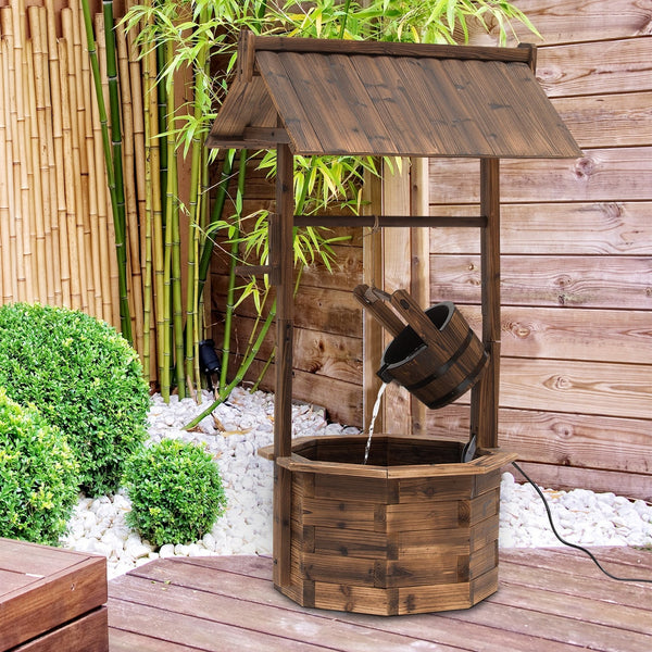 Houten tuinfontein waterput – bruin design 68x57x118 cm voor een sfeervolle tuin