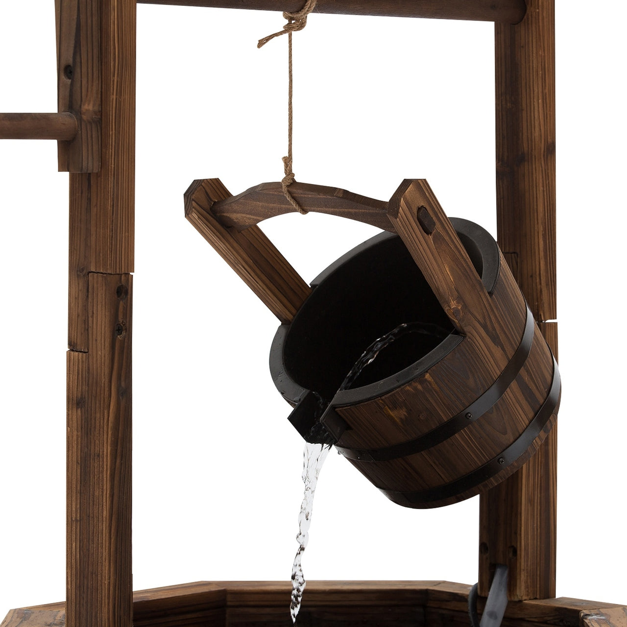 Houten tuinfontein waterput – bruin design 68x57x118 cm voor een sfeervolle tuin