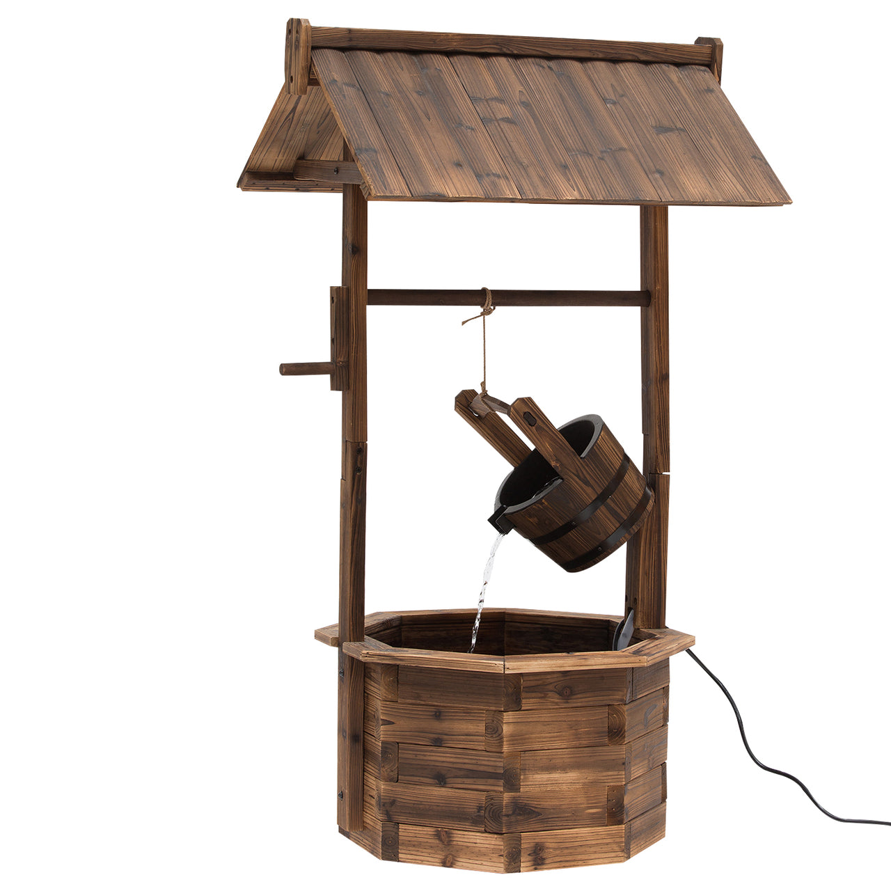 Houten tuinfontein waterput – bruin design 68x57x118 cm voor een sfeervolle tuin