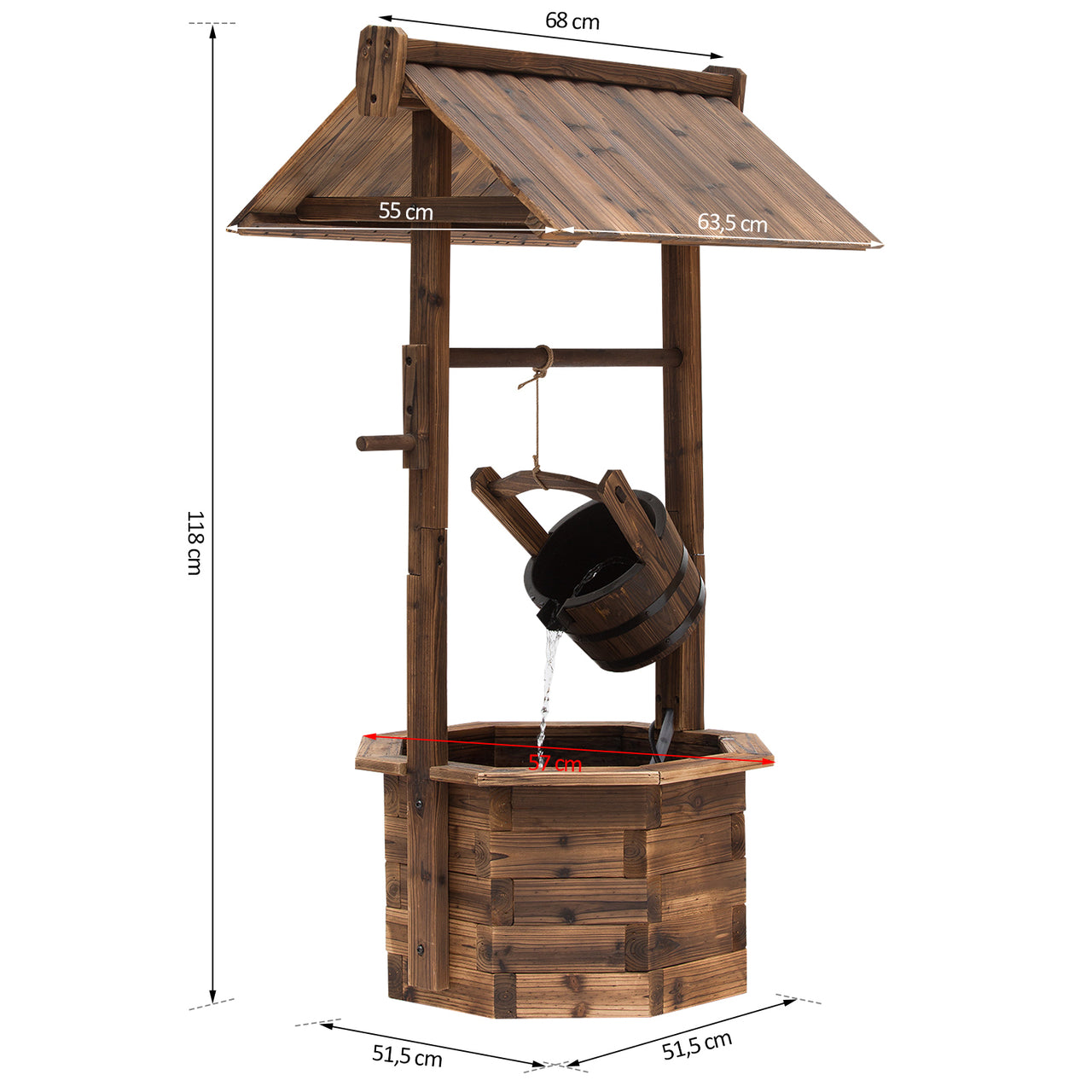 Houten tuinfontein waterput – bruin design 68x57x118 cm voor een sfeervolle tuin