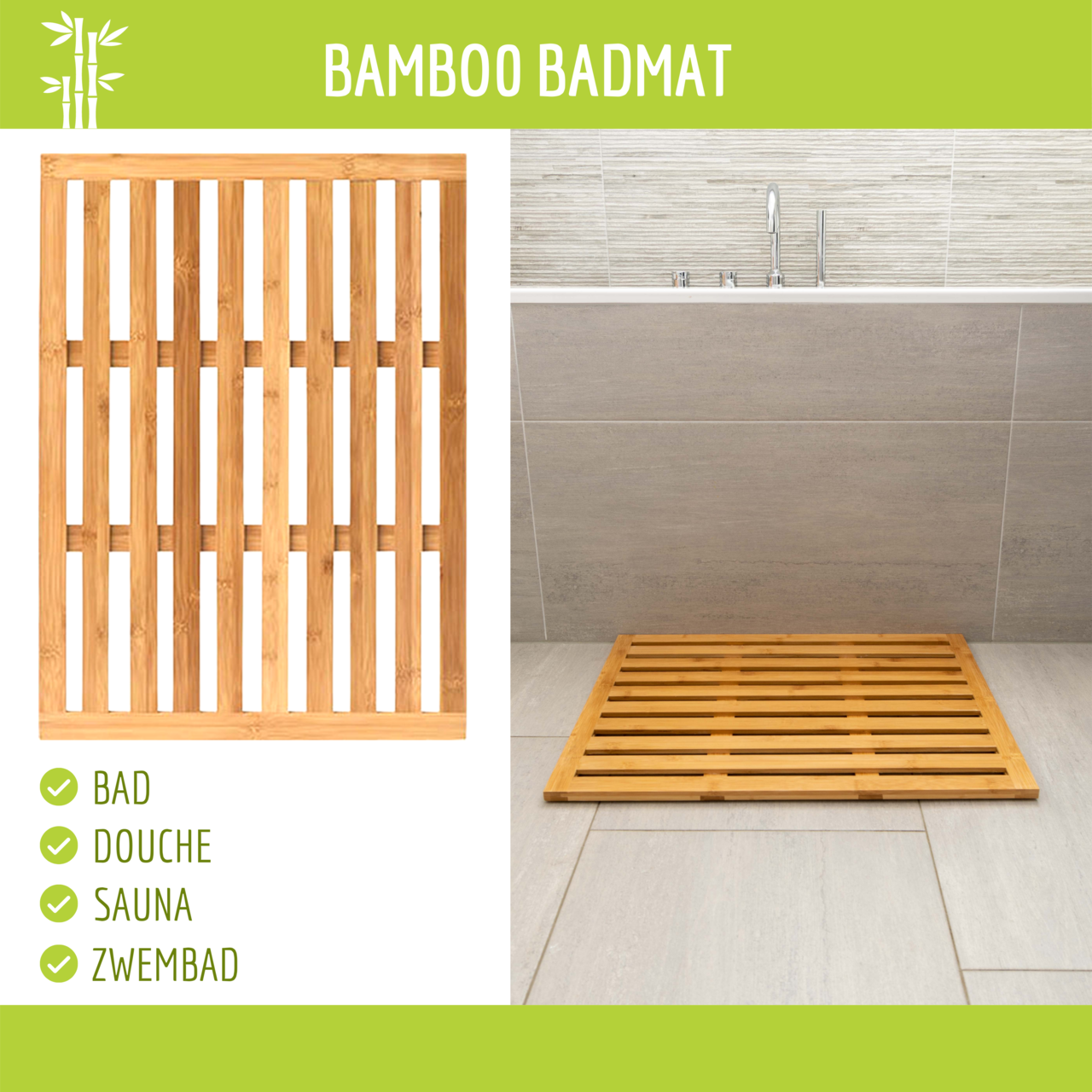 Bamboo douchemat – 62x45 cm, duurzaam en stijlvol voor je badkamer