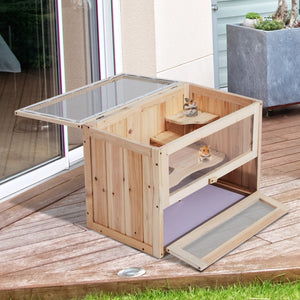 Houten hamsterkooi 60x35x42 cm – comfortabele en veilige ruimte met dak en deur voor je knaagdier binnen en buiten