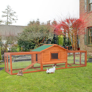 Konijnenhok en ren 309x79x86 cm – ruime en veilige leefruimte met houten frame en gaas voor je konijn buitengebruik