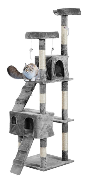 Kattenkrabpaal 170 cm beige/grijs – stevige krabpaal met speel- en rustplekken voor urenlang speelplezier voor je kat