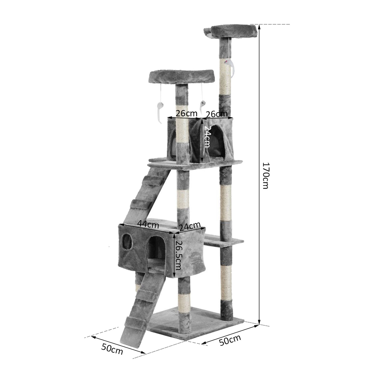 Kattenkrabpaal 170 cm beige/grijs – perfect voor krabben en spelen voor je kat