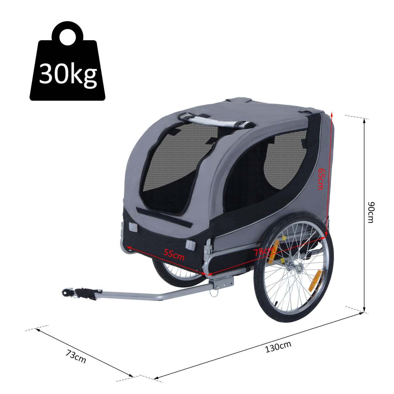 Hondenfietskar zwart-grijs 130x90x110 cm – Veilig en comfortabel fietsen met je hond