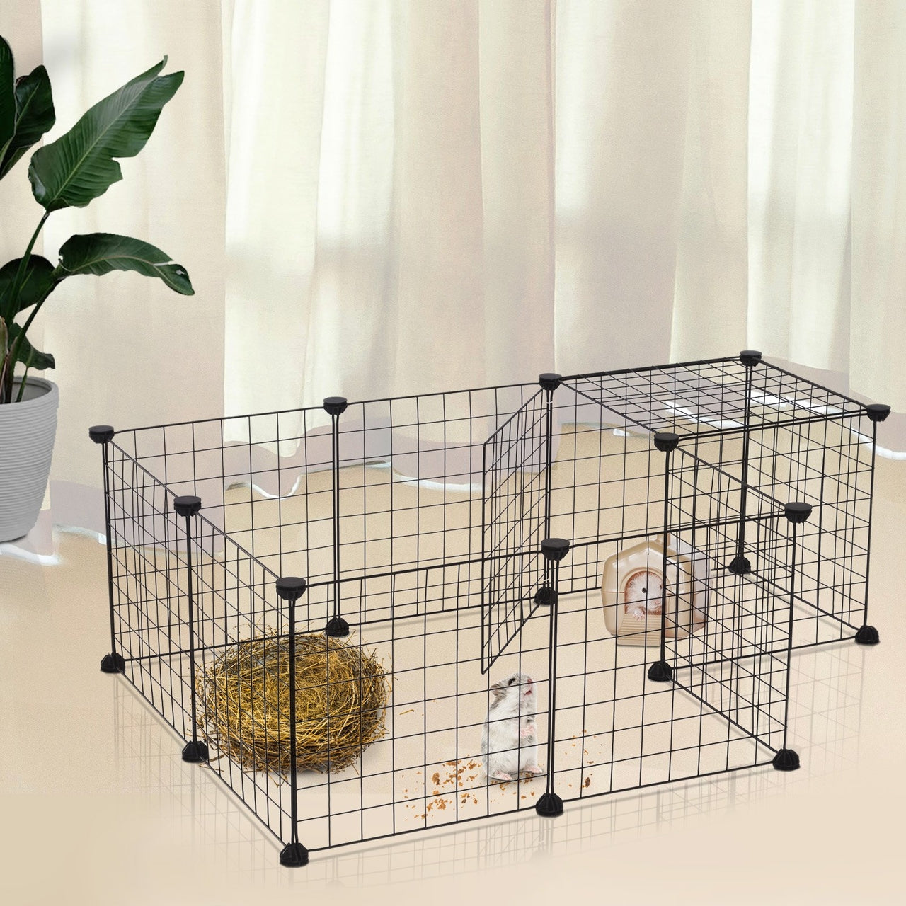 Konijnenren zwart 106x73x36 cm – Ruim en veilig verblijf voor konijnen, cavia’s en hamsters