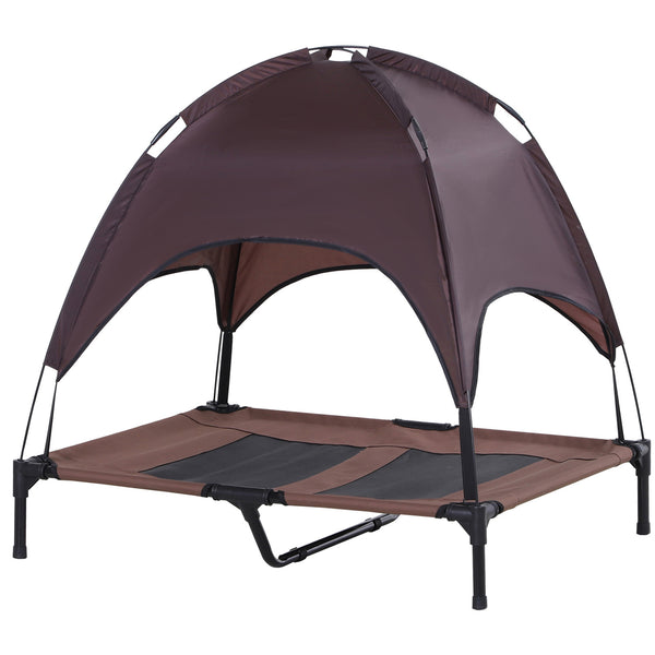 Honden ligbed met zonnedak bruin-zwart XL 92x76x90 cm – Comfort en schaduw voor je hond