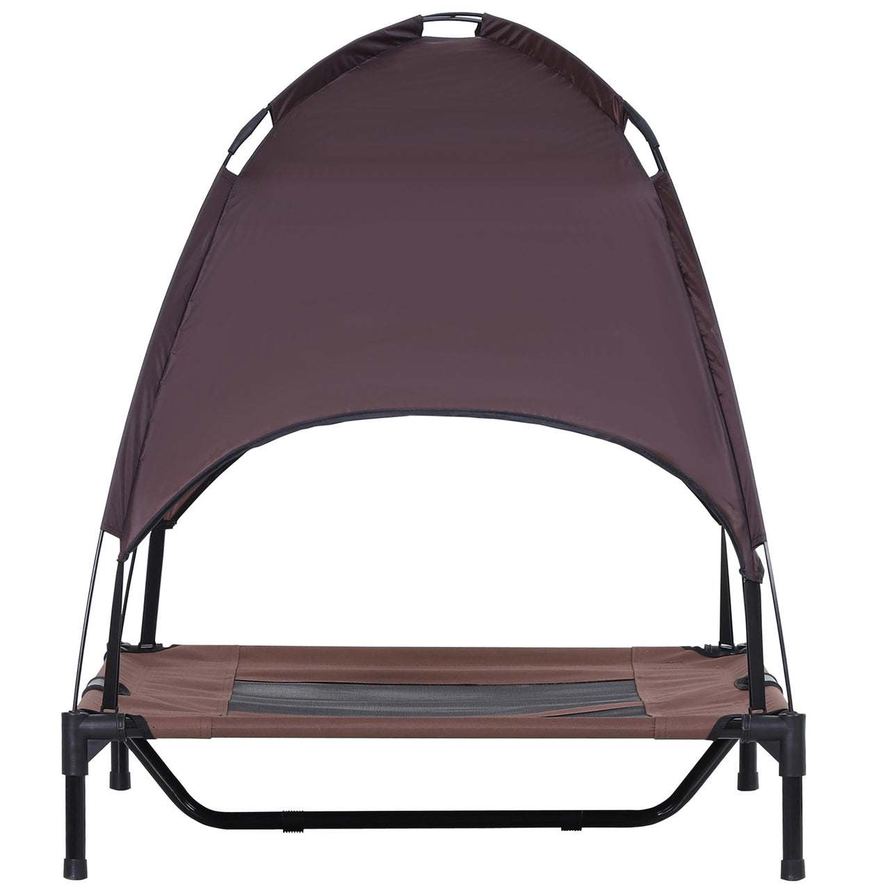 Honden ligbed met zonnedak bruin-zwart XL 92x76x90 cm – Comfort en schaduw voor je hond