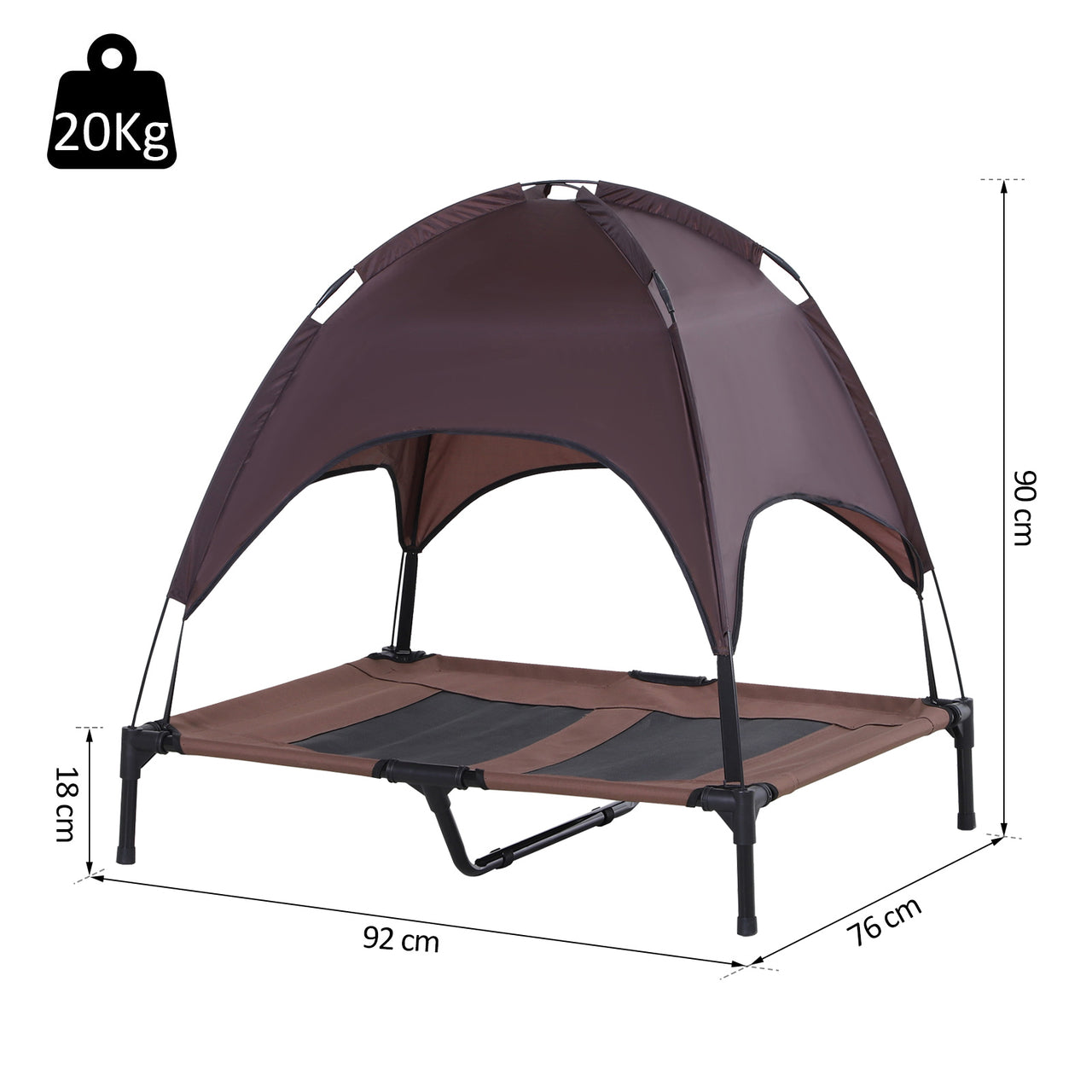 Honden ligbed met zonnedak bruin-zwart XL 92x76x90 cm – Comfort en schaduw voor je hond