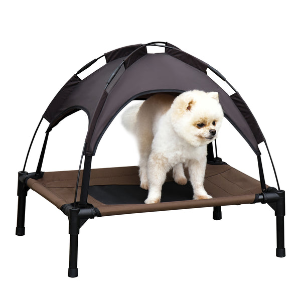 Honden ligbed met zonnedak bruin-zwart L 76x61x76 cm – Comfortabel ligbed met schaduw voor je hond