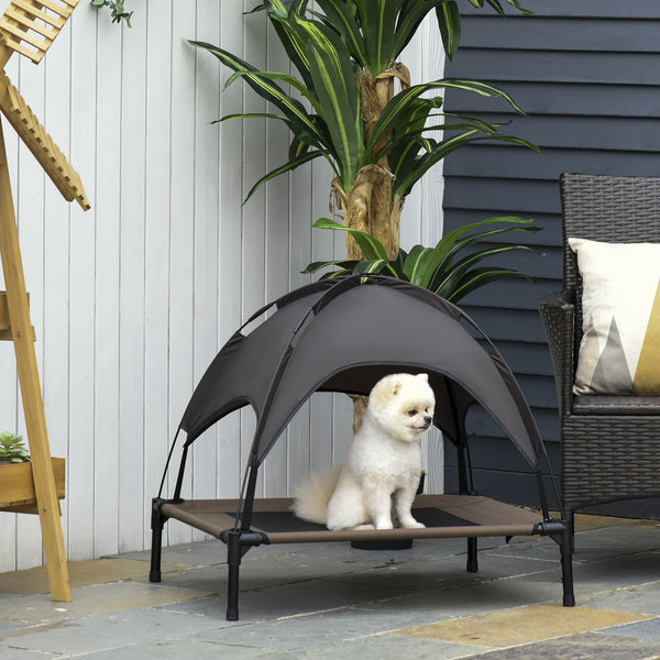 Honden ligbed met zonnedak bruin-zwart L 76x61x76 cm – Comfortabel ligbed met schaduw voor je hond