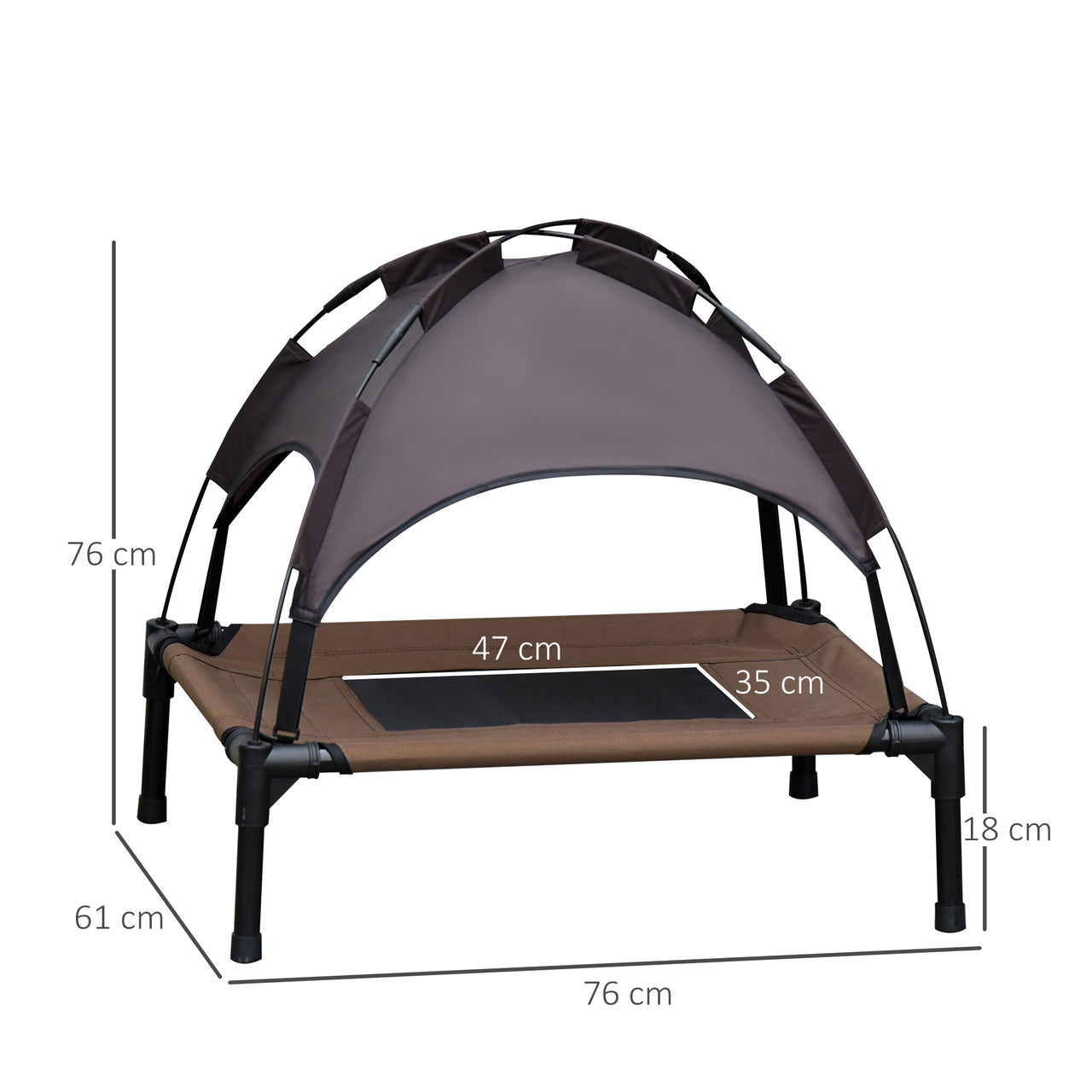 Honden ligbed met zonnedak bruin-zwart L 76x61x76 cm – Comfortabel ligbed met schaduw voor je hond