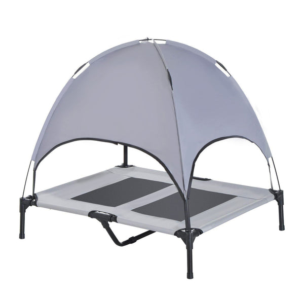 Honden ligbed met zonnedak grijs-zwart XL 92x76x90 cm – Comfortabel ligbed met schaduw voor je hond