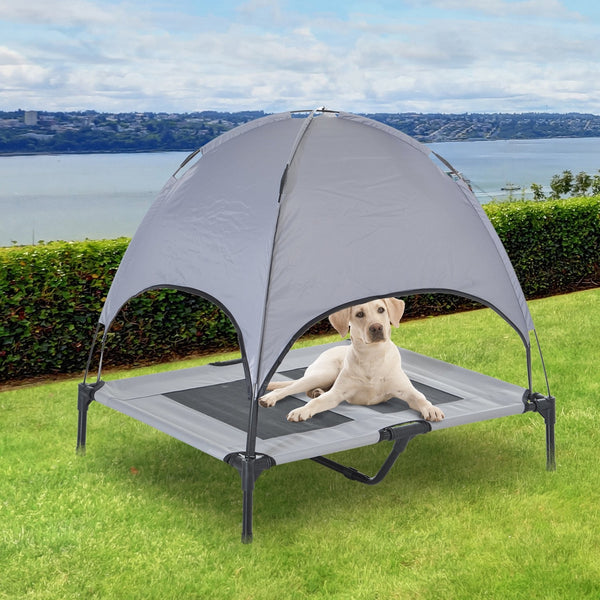 Honden ligbed met zonnedak grijs-zwart XL 92x76x90 cm – Comfortabel ligbed met schaduw voor je hond