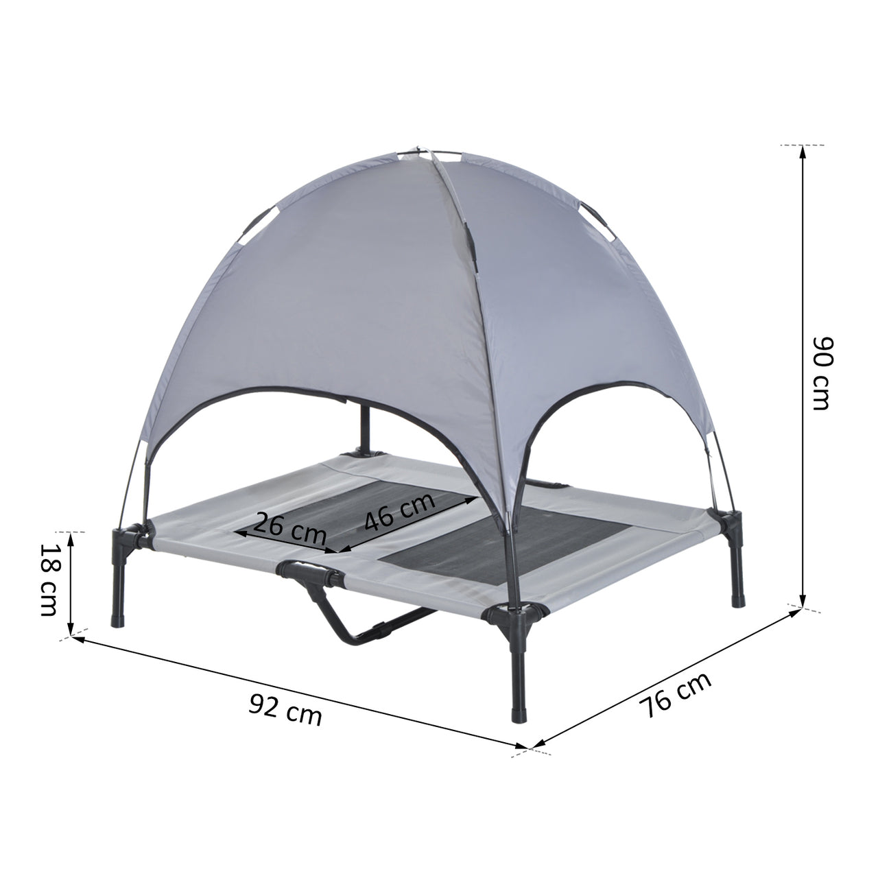 Verhoogd hondenligbed met zonnedak XL grijs – 92×76x90 cm – Comfort en schaduw voor je hond | Zenzee