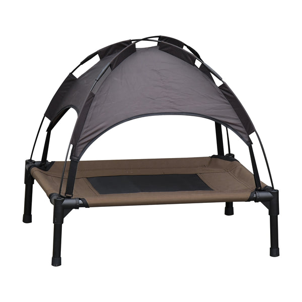 Honden ligbed met zonnedak bruin-zwart M 61x46x61 cm – Comfortabel en schaduwrijk ligbed voor je hond