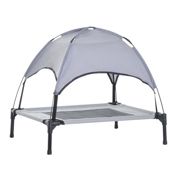 Honden ligbed met zonnedak grijs-zwart M 61x46x61 cm – Compact ligbed met comfort en schaduw voor je hond