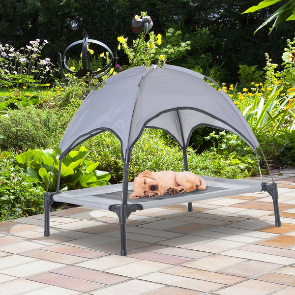 Honden ligbed met zonnedak grijs-zwart M 61x46x61 cm – Compact ligbed met comfort en schaduw voor je hond