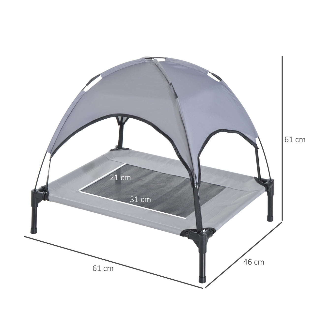 Honden ligbed met zonnedak grijs-zwart M 61x46x61 cm – Compact ligbed met comfort en schaduw voor je hond