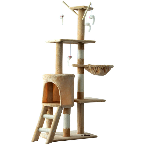 Kattenkrabpaal beige-wit 131 cm – Speel- en rustmeubel met krabfunctie voor je kat