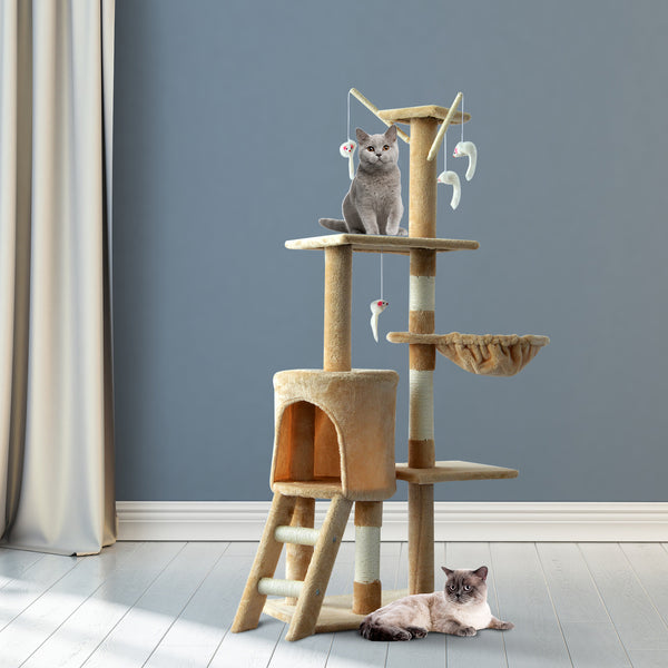 Kattenkrabpaal beige-wit 131 cm – Speel- en rustmeubel met krabfunctie voor je kat
