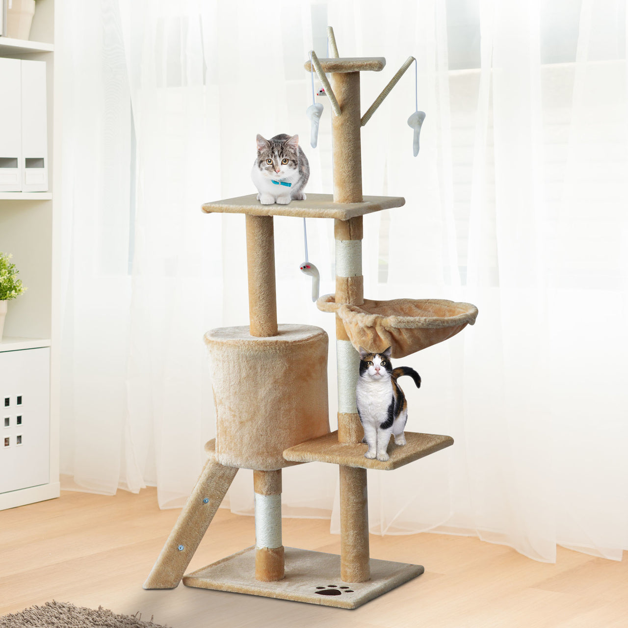 Kattenkrabpaal beige-wit 131 cm – Speel- en rustmeubel met krabfunctie voor je kat