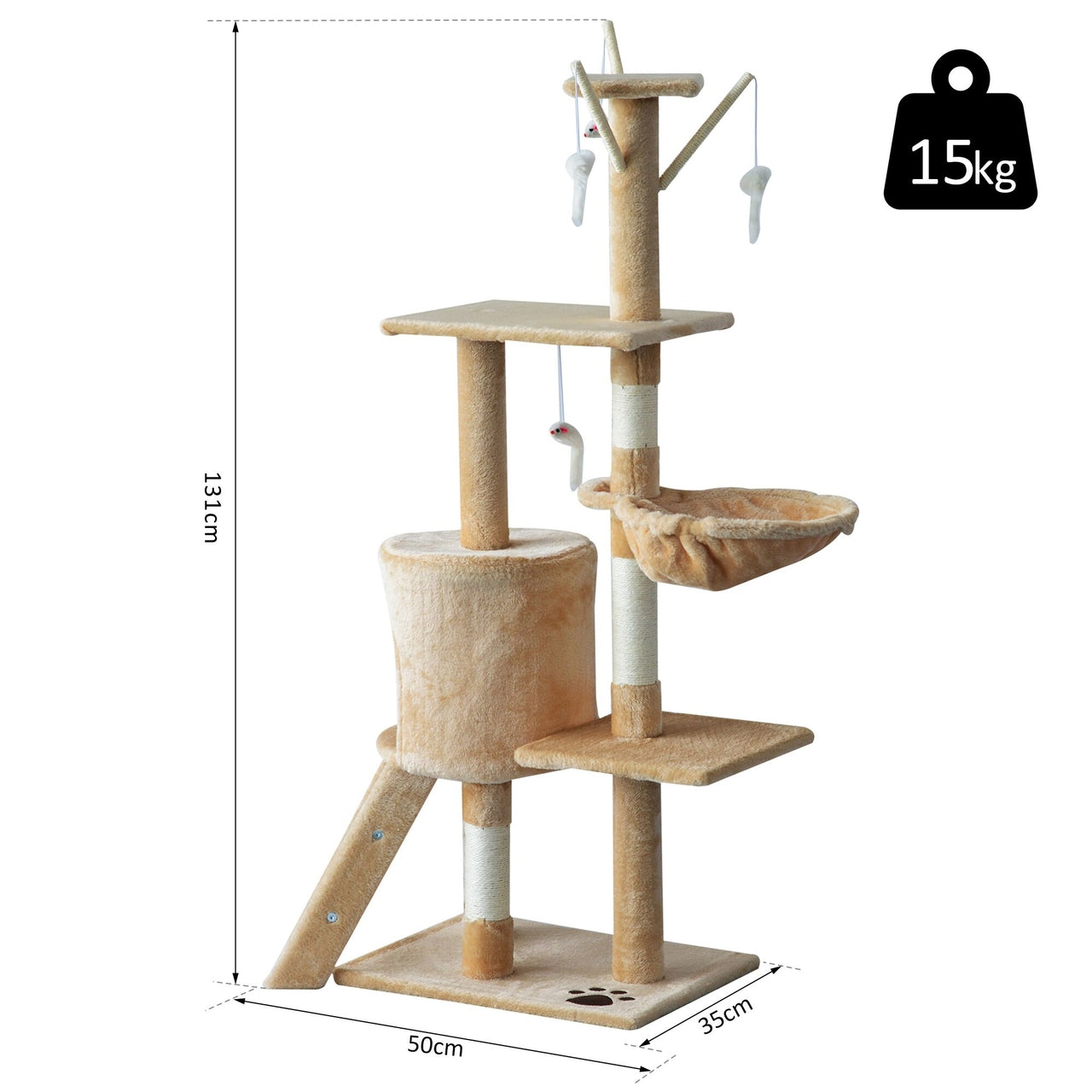Kattenkrabpaal beige-wit 131 cm – Speel- en rustmeubel met krabfunctie voor je kat