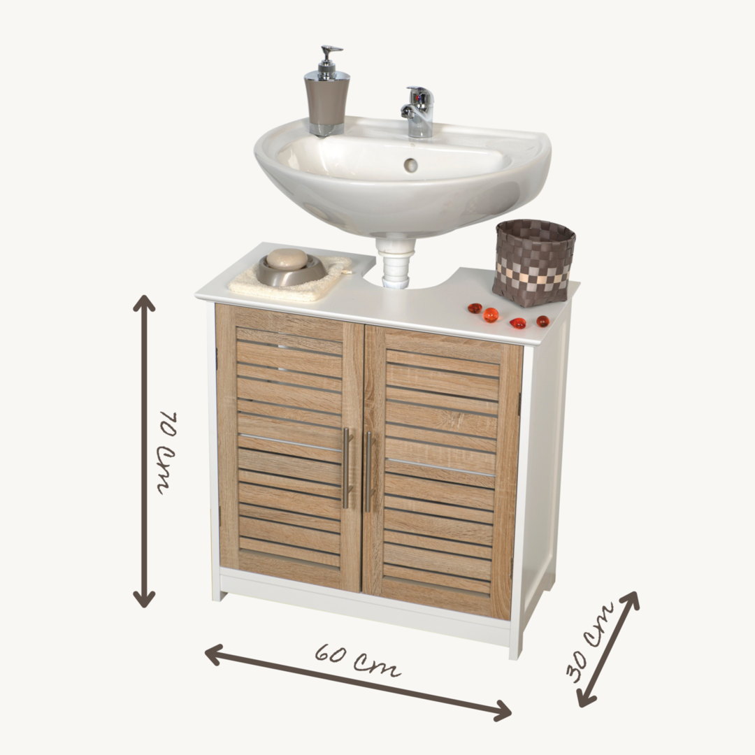 Wastafelonderkast wit-eiken 70x60x30 cm – Compact badkamermeubel met natuurlijke uitstraling