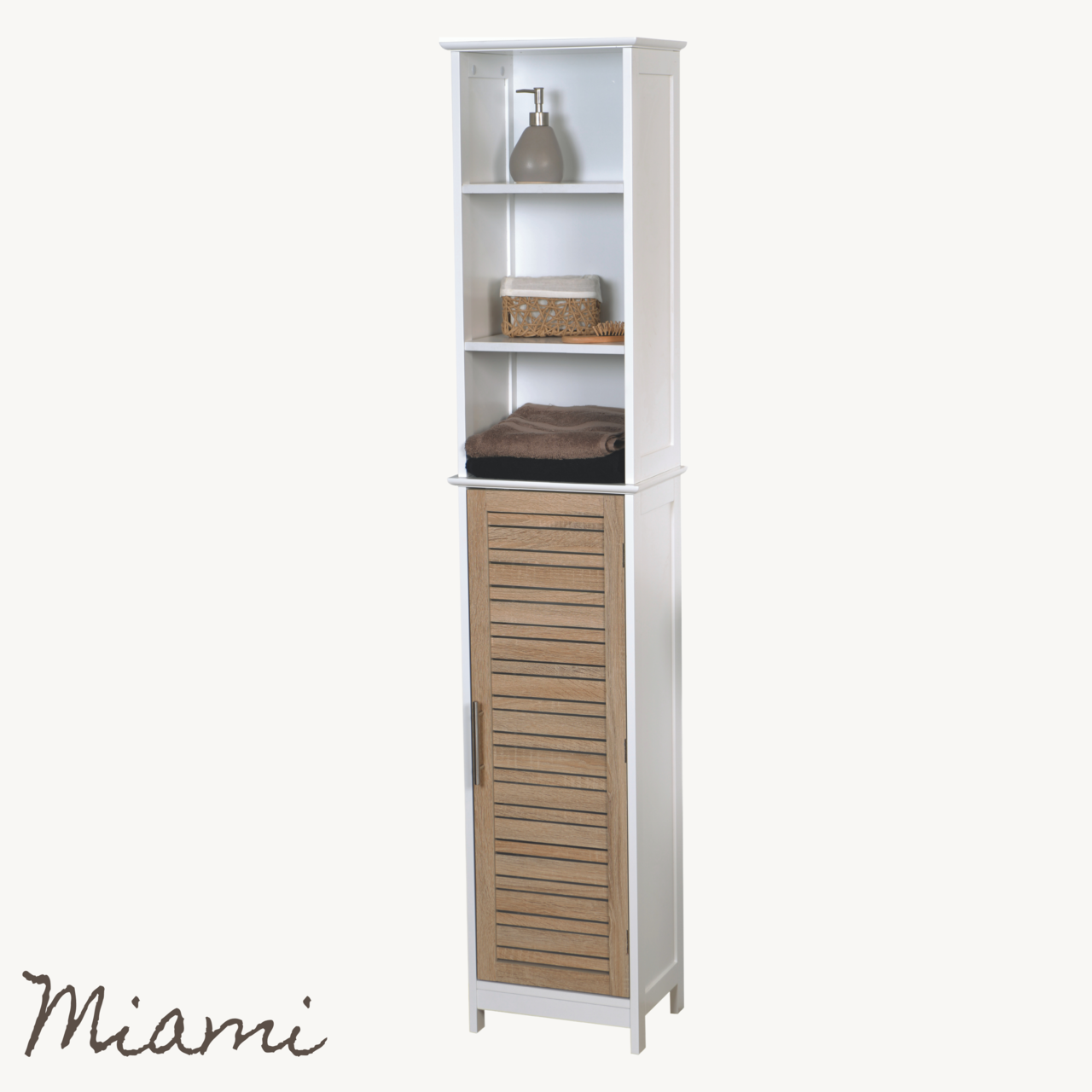 Badkamer kolomkast wit-eiken 173 cm – Smalle kast met veel opbergruimte en modern design