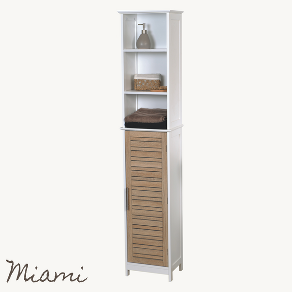 Badkamer kolomkast wit-eiken 173 cm – Smalle kast met veel opbergruimte en modern design