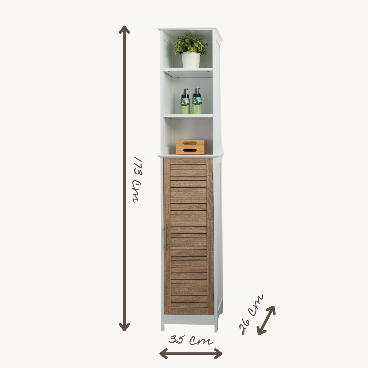 Badkamer kolomkast wit-eiken 173 cm – Smalle kast met veel opbergruimte en modern design