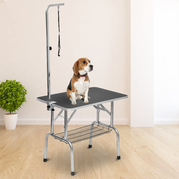 Honden trimtafel zwart 90x60x75 cm – Inklapbare tafel met aanlijnfunctie voor veilig trimmen