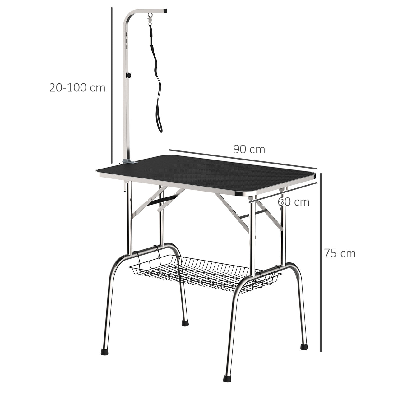 Honden trimtafel zwart 90x60x75 cm – Inklapbare tafel met aanlijnfunctie voor veilig trimmen