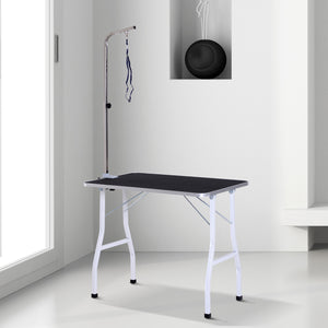 Honden trimtafel zwart 92x62x76 cm – Stabiele en inklapbare trimtafel met antislip oppervlak en aanlijnfunctie
