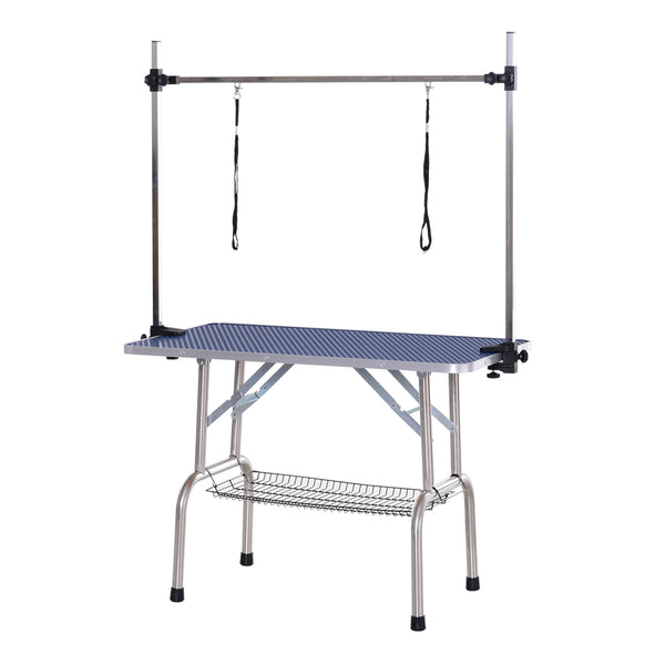 Honden trimtafel zwart 107x60x170 cm – Inklapbare tafel met verstelbare trimarm en aanlijnoptie
