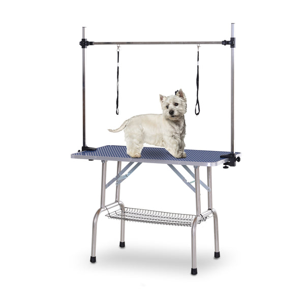 Honden trimtafel zwart 107x60x170 cm – Inklapbare tafel met verstelbare trimarm en aanlijnoptie