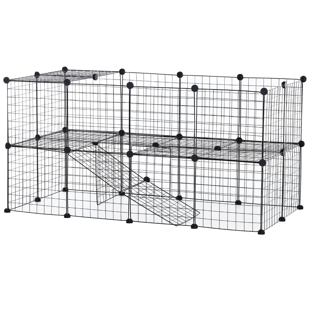 Ruime zwarte konijnenren 146x73x73 cm voor cavia’s en hamsters – Veilig en comfortabel